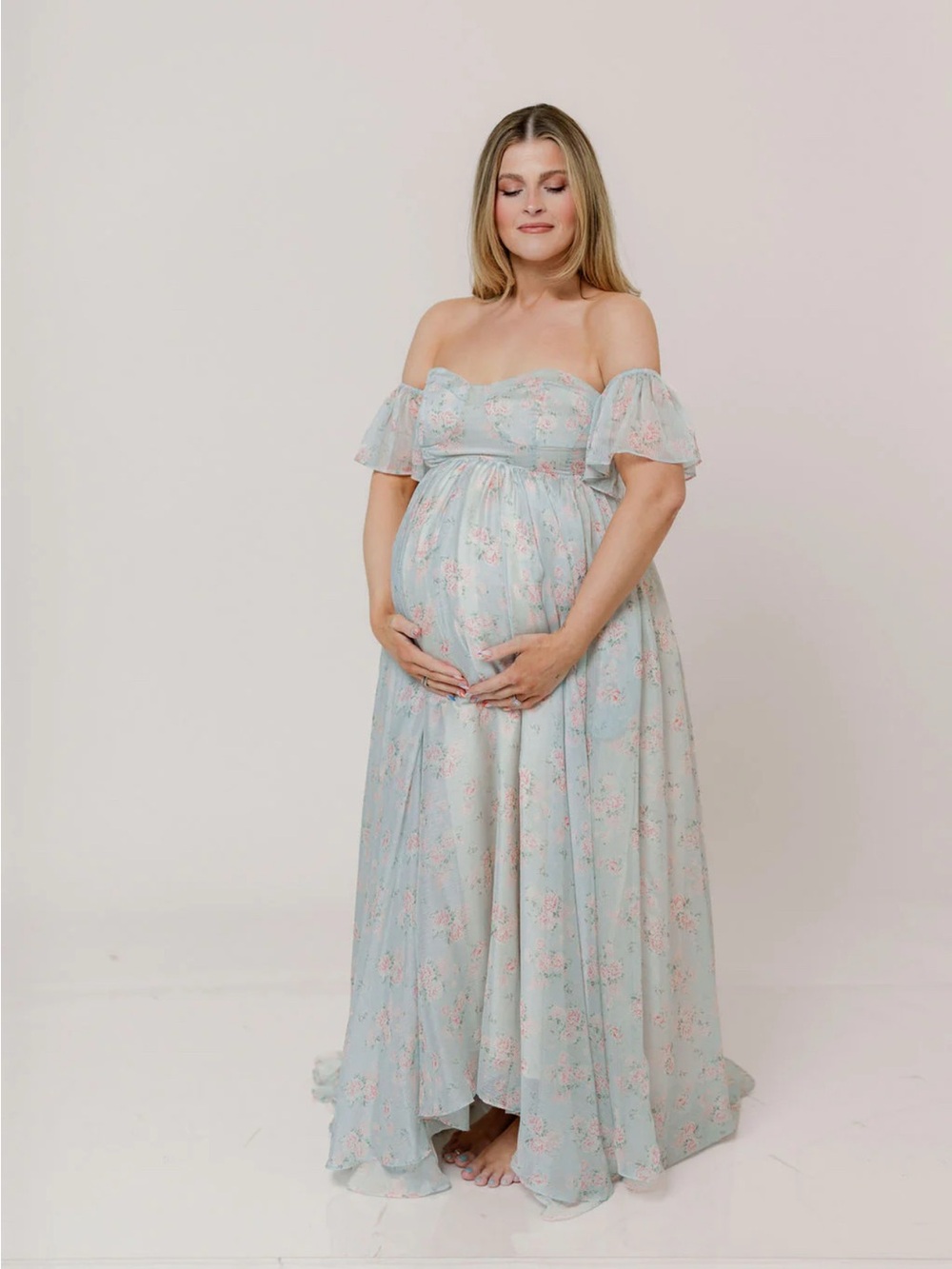 Charleston Dress - BUMP FRIENDLY - Floral Sweetheart Maxi in sage, blues & pinks - Picture 8 of 14
